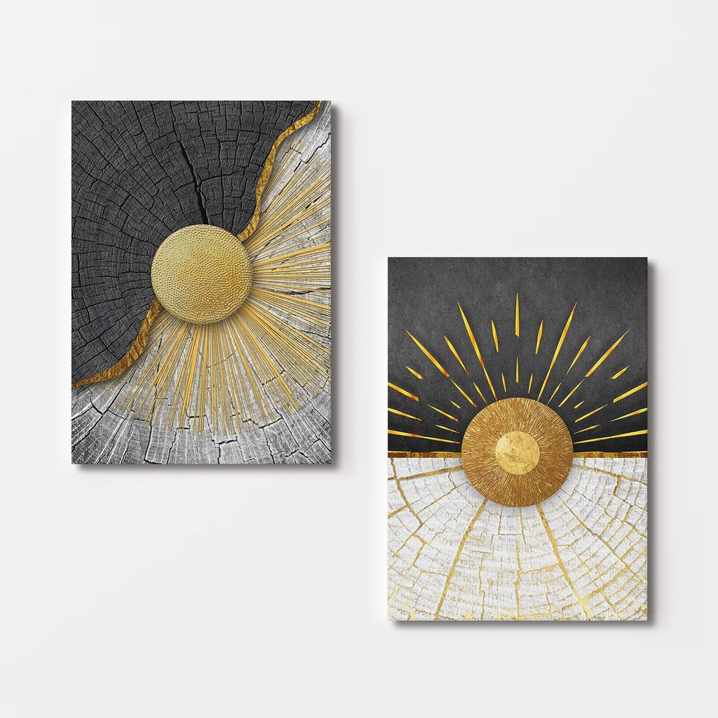 Falikép szett, 2 db, napot ábrázol, arany - fekete - fehér, 70x100 cm - Butopêa termék 2. képe